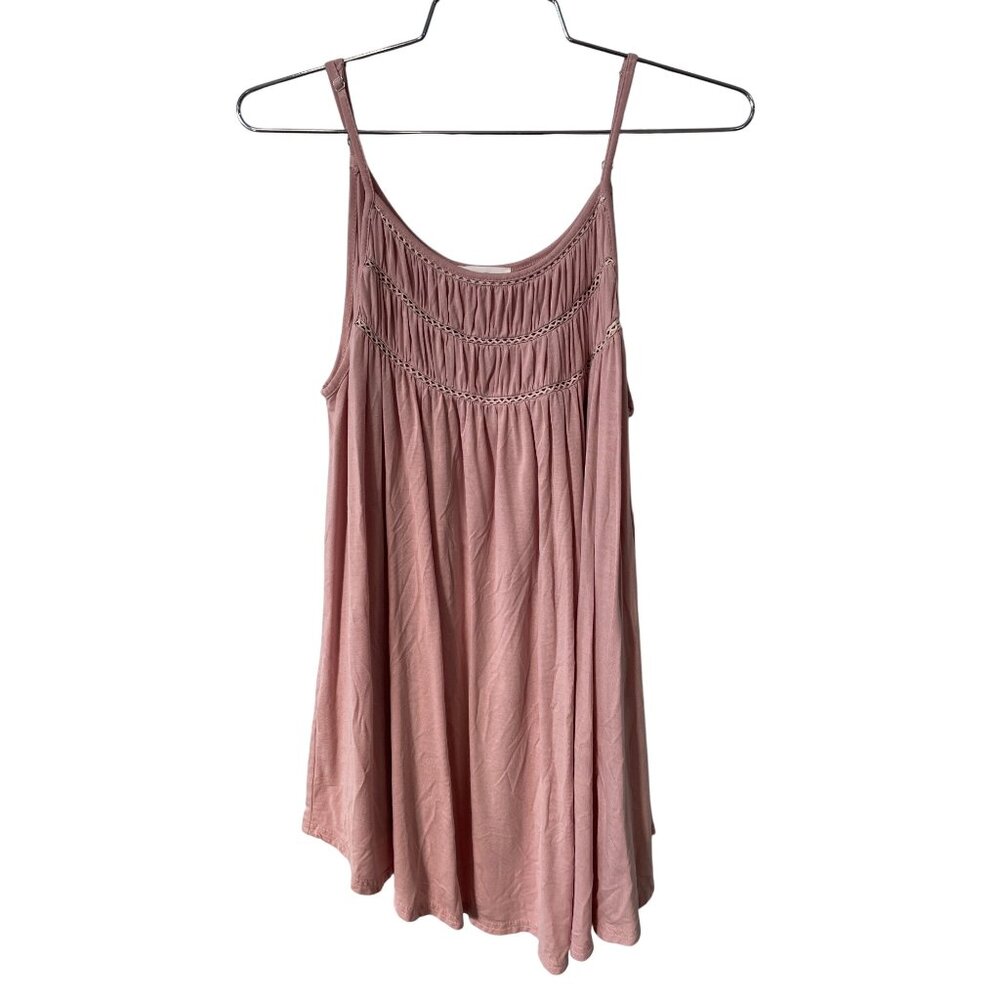 Allie Rose Tunic Tank Top Size Small Sleeveless Smocked Scoop Neck Pink Summer